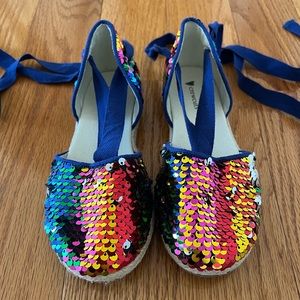 Girls Crewcuts Rainbow & Silver Flip Sequin Espadrilles Size 13